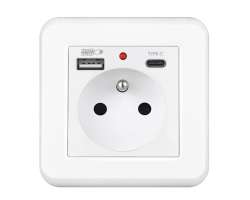 UNIC Elektrick zsuvka 230V+USB+USB C 5V/2,1A vetn rmeku, plast bl - 223 K