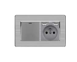 SRAN Elektrick zsuvka 230V+USB+USB 5V/2,1A + vypna schodiov/kov v rmeku nerez ocel - 264 K