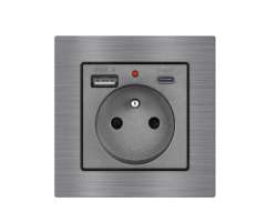 UNIC Elektrick zsuvka 230V+USB+USB C 5V/2,1A  ed v rmeku 82mm, slitina hlinku - 267 K