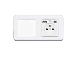 UNIC Elektrick zsuvka (230V+USB+USBc 5V Rychl nabjen) + vypna jednoplov .1 v rmeku 153mm, plast bl - 396 K