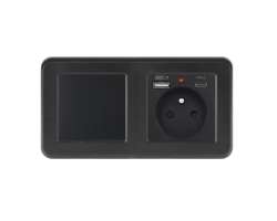 UNIC Elektrick zsuvka (230V+USB+USBc 5V) + vypna jednoplov .1 v rmeku 153mm, plast ern - 365 K
