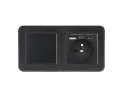 UNIC Elektrick zsuvka (230V+USB+USBc 5V Rychl nabjen) + vypna jednoplov .1 v rmeku 153mm, plast ern - 396 K