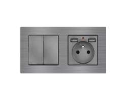 UNIC Elektrick zsuvka (230V+2xUSB 5V/2,1A) + dvojvypna lustrov sriov .5 v rmeku 153mm, slitina hlinku ed - 340 K