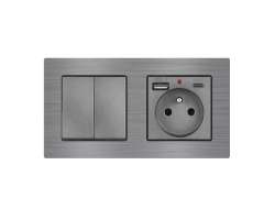 UNIC Elektrick zsuvka (230V+USB+USBc 5V) + dvojvypna lustrov sriov .5 v rmeku 153mm, slitina hlinku ed - 355 K