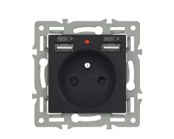 UNIC modul MDZ230VUSB25V Zsuvka 230V+2xUSB 5V/2,1A ern do rmeku 82mm - 188 K