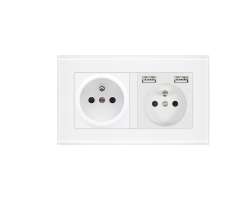 SRAN Elektrick zsuvka 2x230V+2xUSB 5V/2.1A, v rmeku sklo bl - 258 K