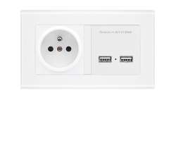SRAN Elektrick zsuvka 230V+2*USB 5V/2,1A v rmeku 147mm, sklo bl - 199 K