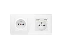 VOLNA SRAN Elektrick zsuvka 230V 16A + 230V+2*USB 5V/2,1A v rmeku 147mm, sklo bl - 278 K