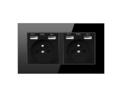 SRAN Elektrick zsuvka 2x230V+2xUSB 5V/2.1A v rmeku 147mm , ern sklo - 373 K