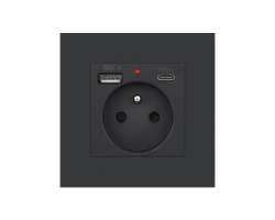 SRAN Elektrick zsuvka 230V+USB+USB C 5V/2,1A  v rmeku plast ern - 225 K