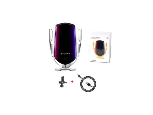 samootviraci bezdratova qi nabijecka / drzak do auta s automatickym uchopenim telefonu r1  silver