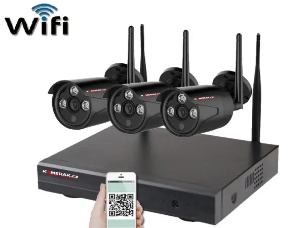 bezdratovy 3 kamerovy set wifi ip pro wip3-103b-black 3mpx, cz menu