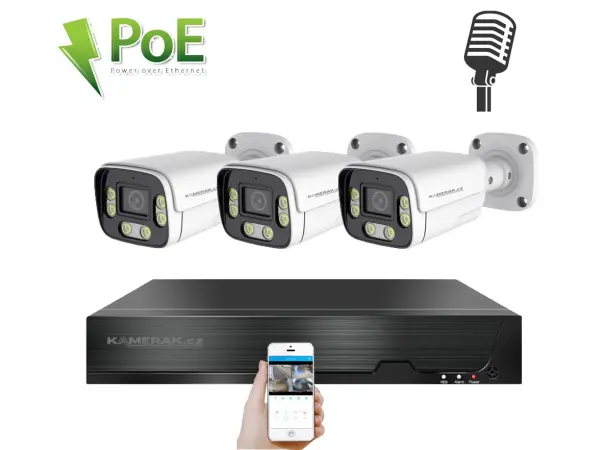 4k poe ip 3 kamerovy set xm-306d 8mpx, cz menu