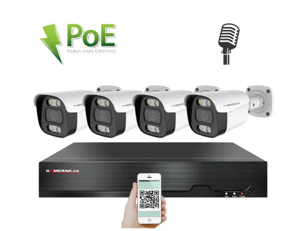 4k poe ip 4 kamerovy set xm-414d 8mpx, mikrofon, cz menu