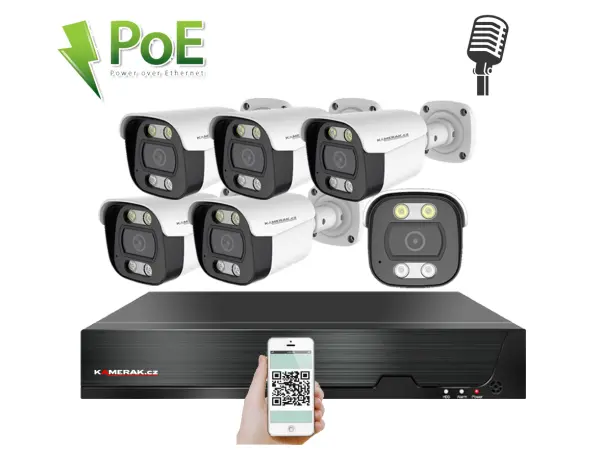 4k poe ip 6 kamerovy set xm-614d 8mpx, mikrofon, cz menu
