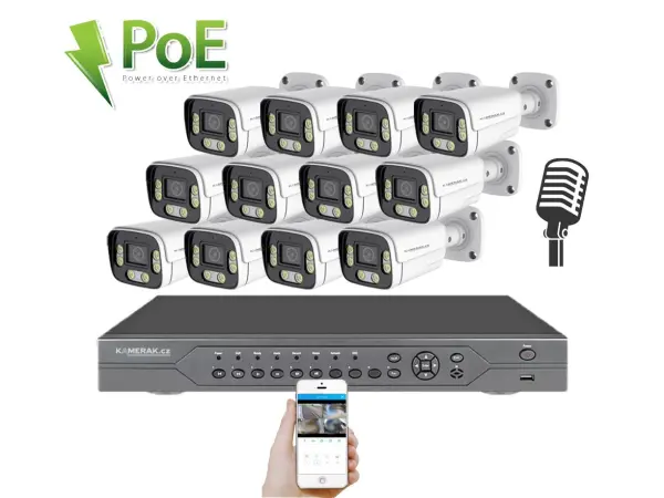 4k poe ip 12 kamerovy set xm-1206d 8mpx, cz menu