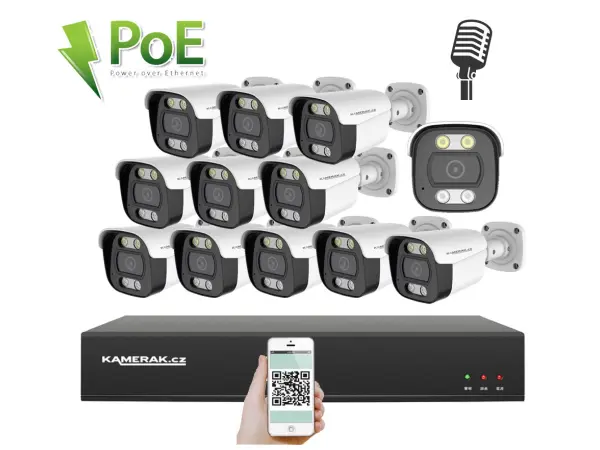 4k poe ip 12 kamerovy set  xm-1214d 8mpx, mikrofon, cz menu