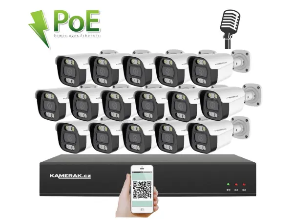 4k poe ip 16 kamerovy set xm-1614d 8mpx, mikrofon