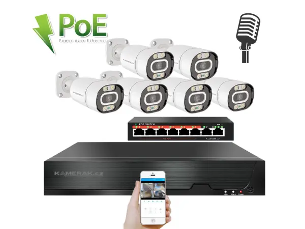 4k ip 6 kamerovy set s externim poe xm-603d-ext. 8mpx, cz menu