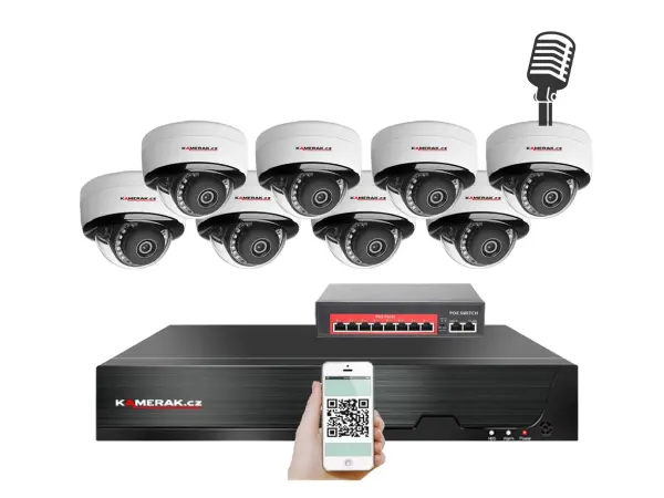 ip 8 kamerovy set s externim poe xm-805b-ext. 4mpx, mikrofon, cz menu