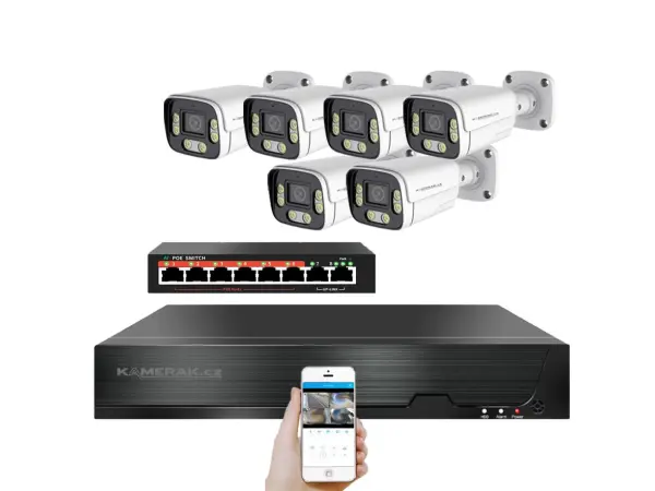 4k ip 6 kamerovy set  s externim poe xm-606d-ext. 8mpx, cz menu