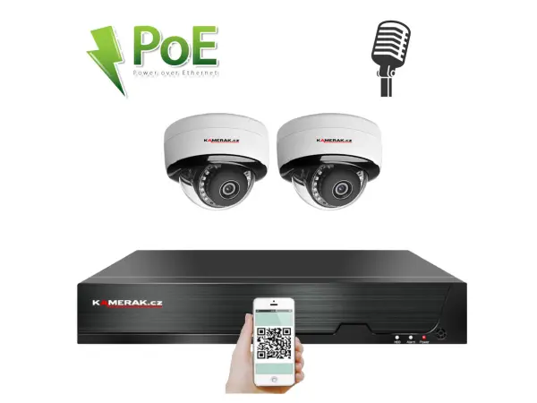 poe ip 2 kamerovy set xm-205b 4mpx, mikrofon, cz menu