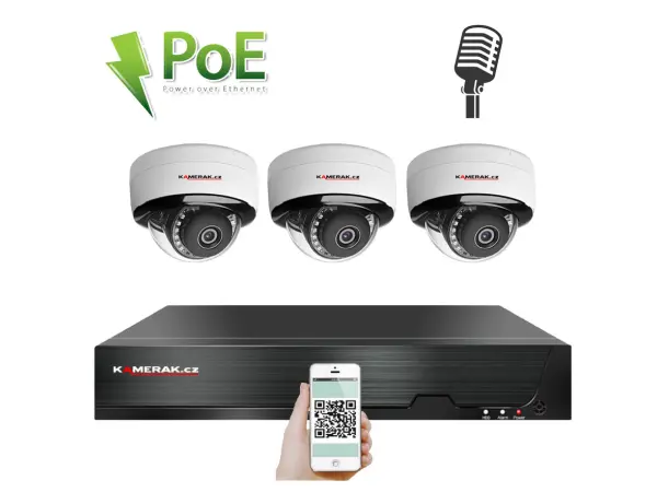 4k poe ip 3 kamerovy set xm-305d 8mpx, mikrofon, cz menu
