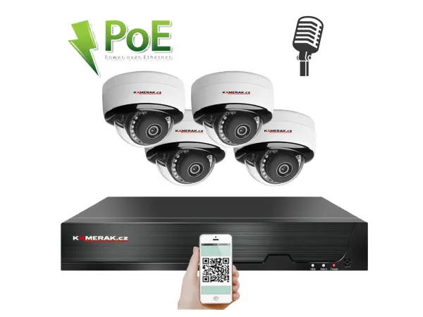 poe ip 4 kamerovy set xm-405b 4mpx, mikrofon, cz menu