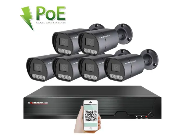 4k poe ip 6 kamerovy set xm-610d 8mpx, mikrofon, cz menu