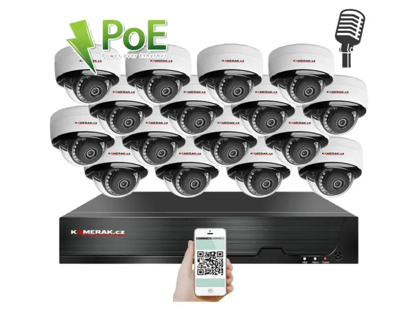 poe ip 16 kamerovy set  xm-1605b 4mpx,  mikrofon, cz menu