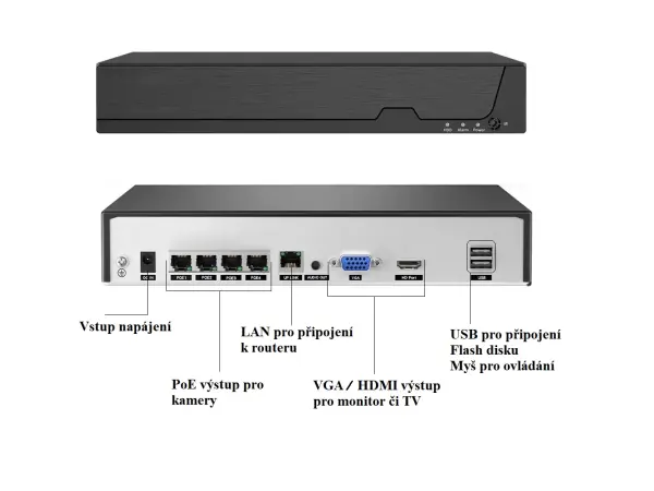 poe nvr-7404 4ch 8mpx, h.265 rekorder pro 4 ip kamery, cz menu