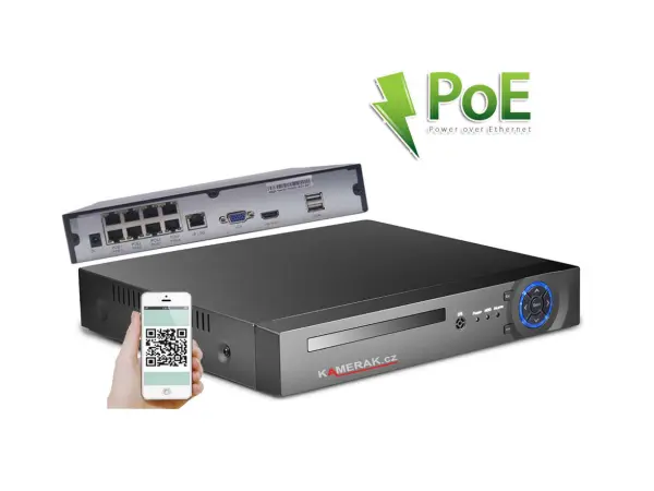 poe nvr-7208 8ch 8mpx, h.265 rekorder pro 8 ip kamery, cz menu