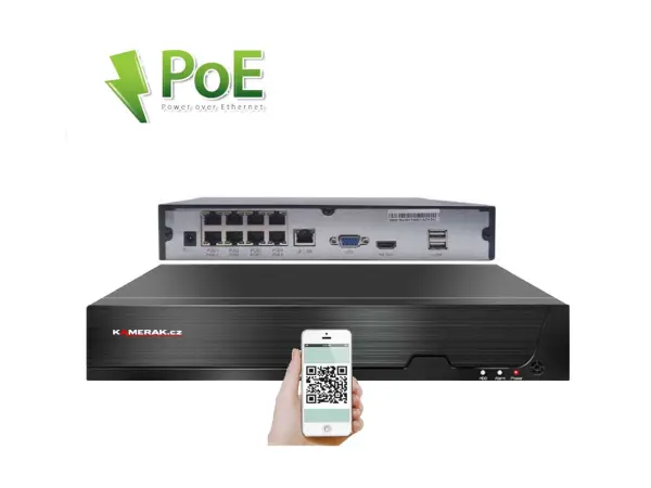 poe nvr-7408 8ch 8mpx, h.265 rekorder pro 8 ip kamery, cz menu