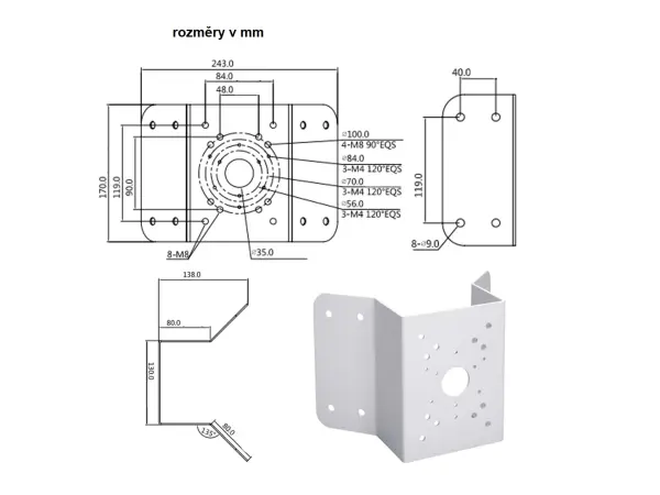 montazni drzak kamery na vnejsi roh  pfa151 170x130mm