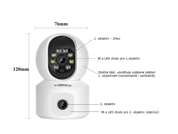 wifi otocna ip kamera xm-105 2+2mpx 355/90 stupnu, 2 objektivy  xmeye
