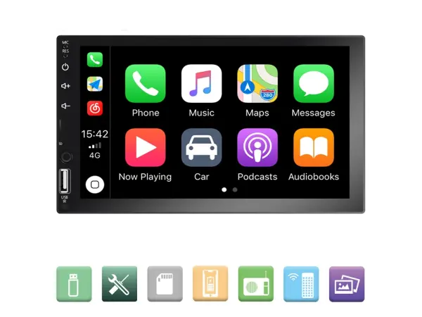 2din autoradio 7" touch screen, q3161, carplay, android auto, mp5, fm usb bt