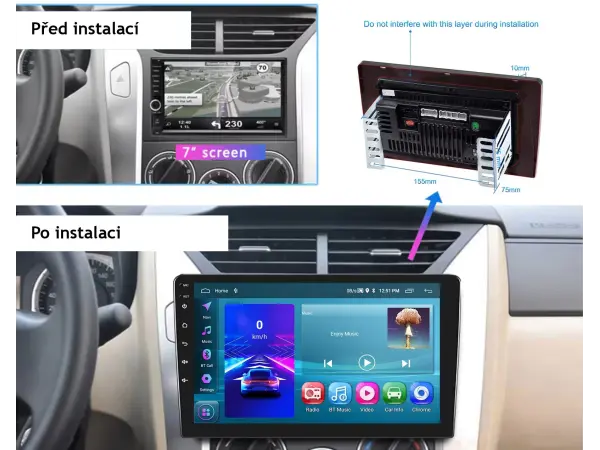 2din autoradio a3195up s androidem 13, 9" dotykovym lcd, 2 gb ram, 64 gb rom, carplay a android auto