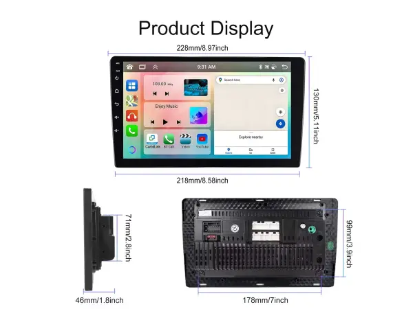 2din autoradio a3453 s 9" lcd, android 13 carplay, android auto, 4gb ram, 64gb rom, wifi, gps, bluetooth, rds