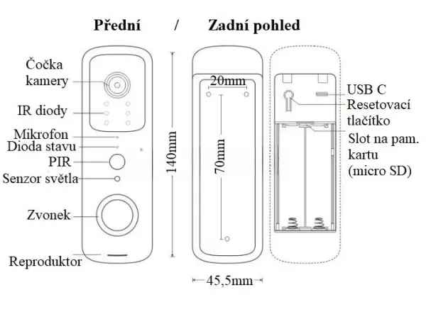 wifi tuya video zvonek pst-t30 white