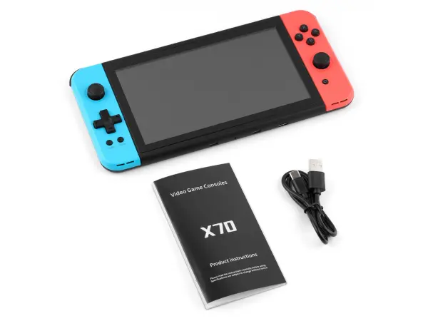 prenosna retro herni konzole x70 7,0 lcd, 64 gb, modrocervena