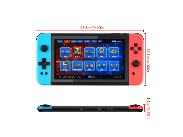 prenosna retro herni konzole x70 7,0 lcd, 64 gb, modrocervena