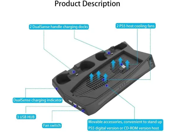 vertikalni stojan 5v1 a dobijeci stanice p5-010-2 pro playstation 5 (ps5)