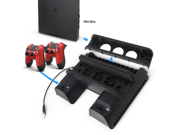 volna multifunkcni stojan 4v1 dobe pro ps4/slim/pro s drzakem her, chladicem a nabijeckou