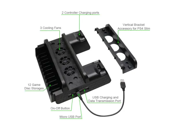 volna multifunkcni stojan 4v1 dobe pro ps4/slim/pro s drzakem her, chladicem a nabijeckou