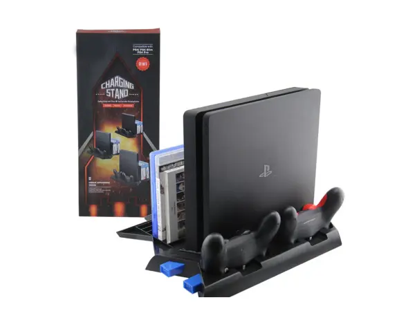 volna multifunkcni vertikalni stojan p4-245 pro ps4 s vetranim a dobijeci stanici