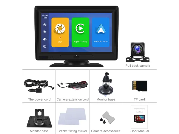 volna multimedialni 7 lcd a3007 s predni a parkovaci kamerou, android auto, carplay, fm transmitter, videoprehravac