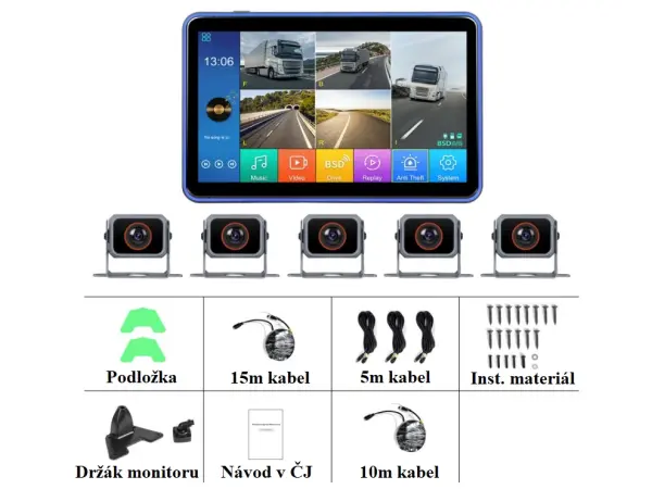 parkovaci set truck a3696, 10,1" hd displej + 5x parkovaci kamera