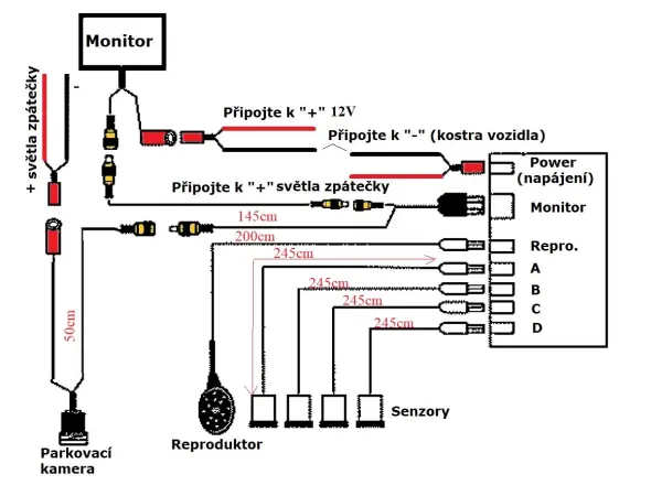 parkovaci set lcd 5" + senzory + kamera 4ir led v spz