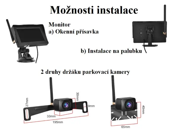 wifi parkovaci set a3164, monitorem 4,3", kamera s nocnim videnim s drzakem na spz