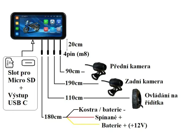 multimedialni monitor na motorku a3660 se zaznamem jizdy, lcd 6.25"